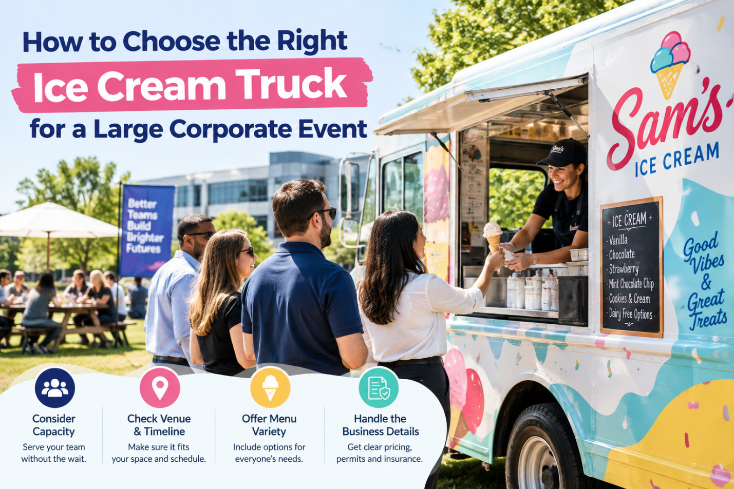 Ice cream truck serving employees at a corporate event