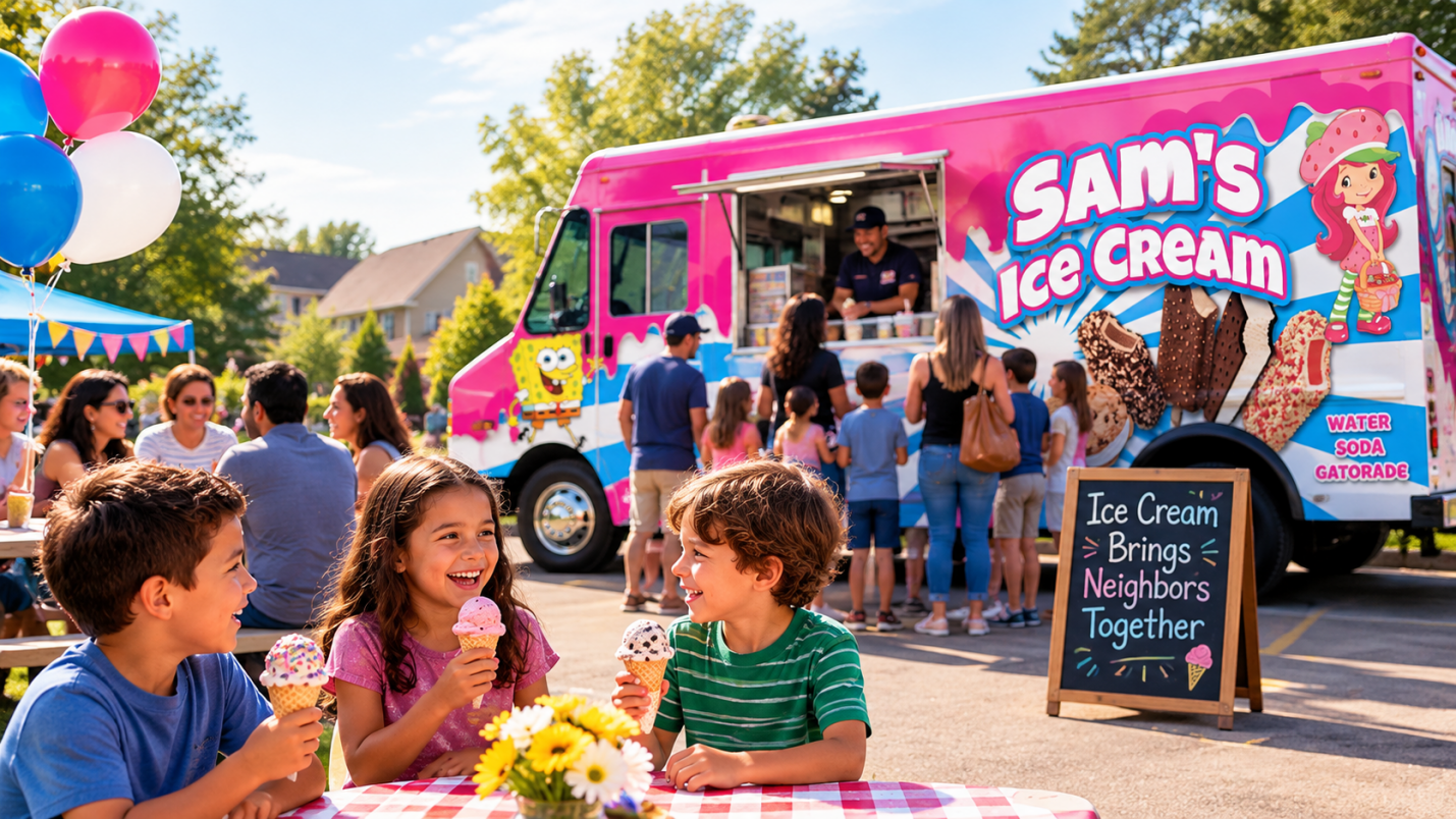 Sam’s Ice Cream truck at a neighborhood community event
