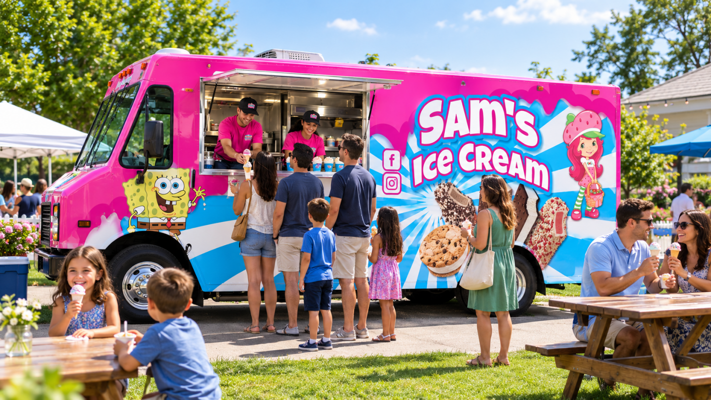 Sam’s Ice Cream truck serving guests at an event